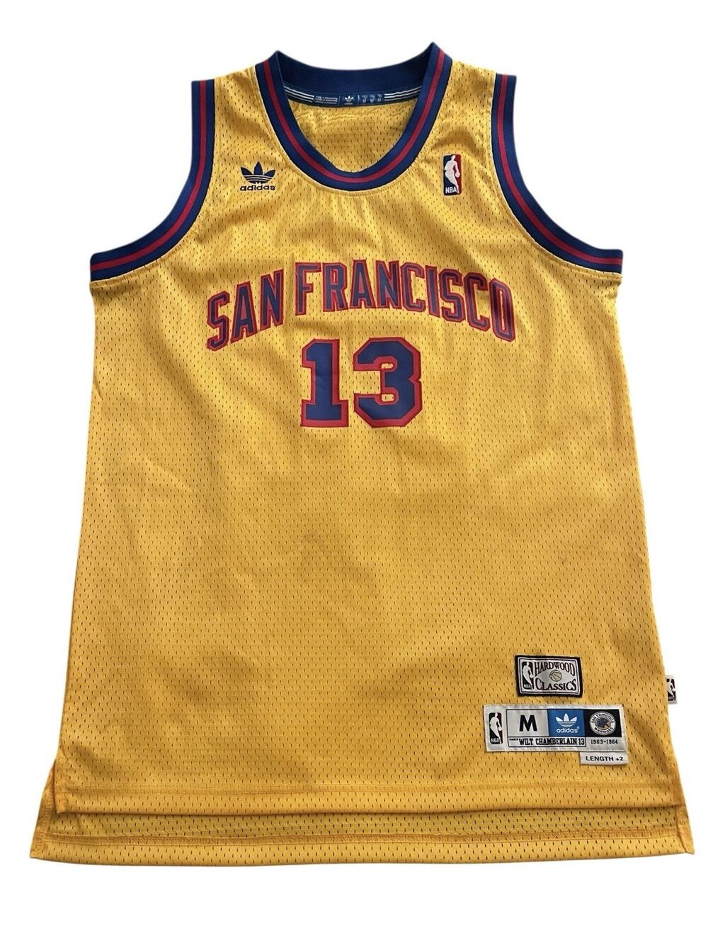 Wilt Chamberlain San Francisco Warriors Embroidered Gold Adidas Jersey Mens M